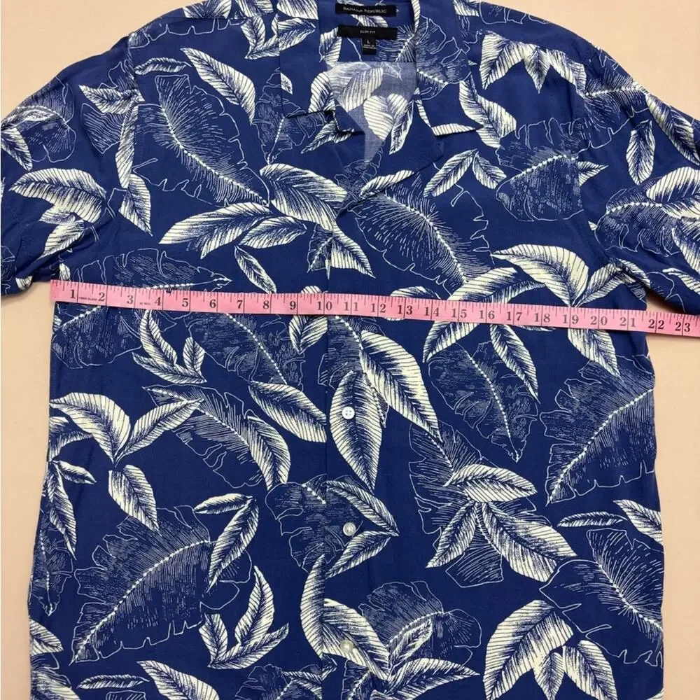 Banana Republic Blue and Cream Leaf Print Men's Shirt Slim Fit Size Large